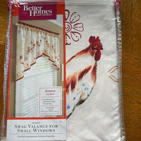 Rooster - 1 swag valance pair for small windows. 56 w x 30 inches - New - Picture 1 of 4